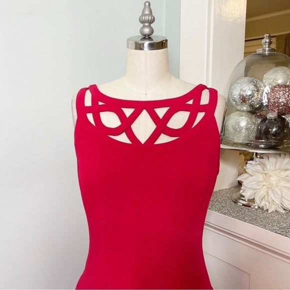 White House Black Market Red Fit & Flare Party Dress 4 Small - Picture 5 of 12